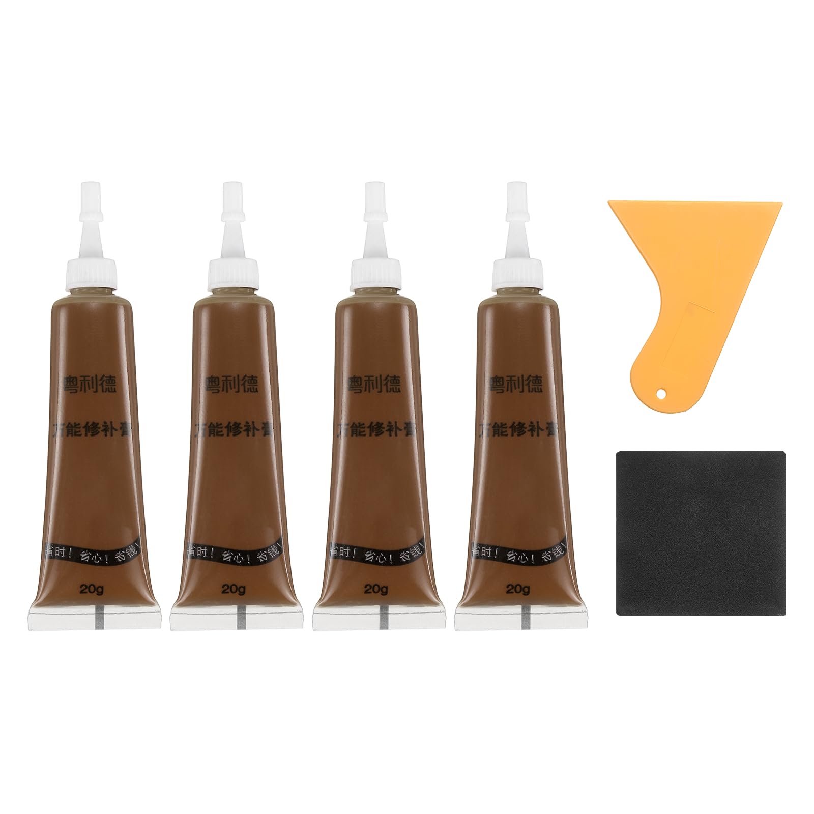 sourcing map Wood Repair Kit, 4 Pcs Touch Up Filler Wood with Scraper Sandpaper for Scratches Holes Crack Tables Desks Wooden Floors Repair Cover Ups, Dark Coffee
