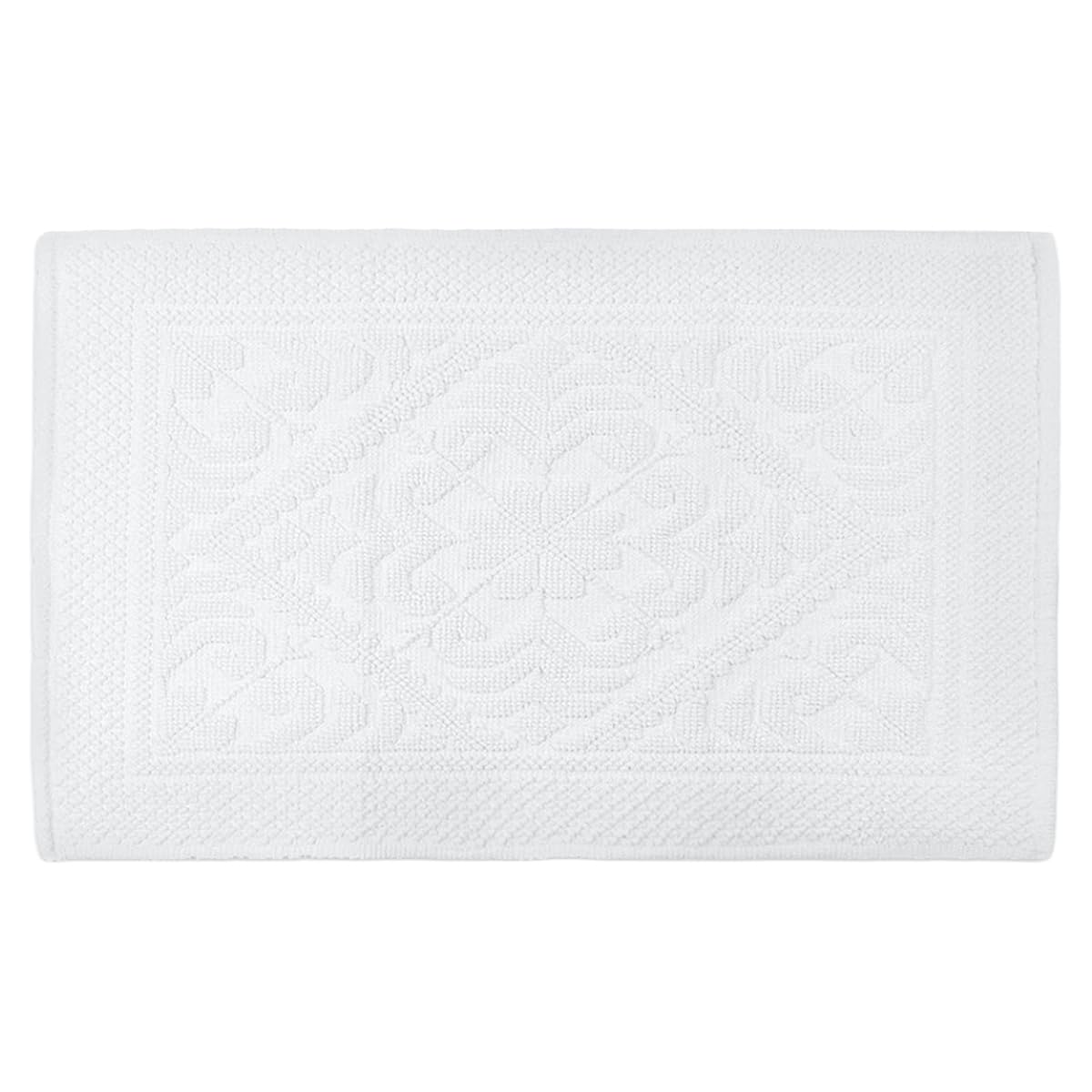 Allure Bath Fashions White Allure Jacquard Bath Mat 50 X 80Cm, Floral Textured Design, Washable, 100% Cotton (White)