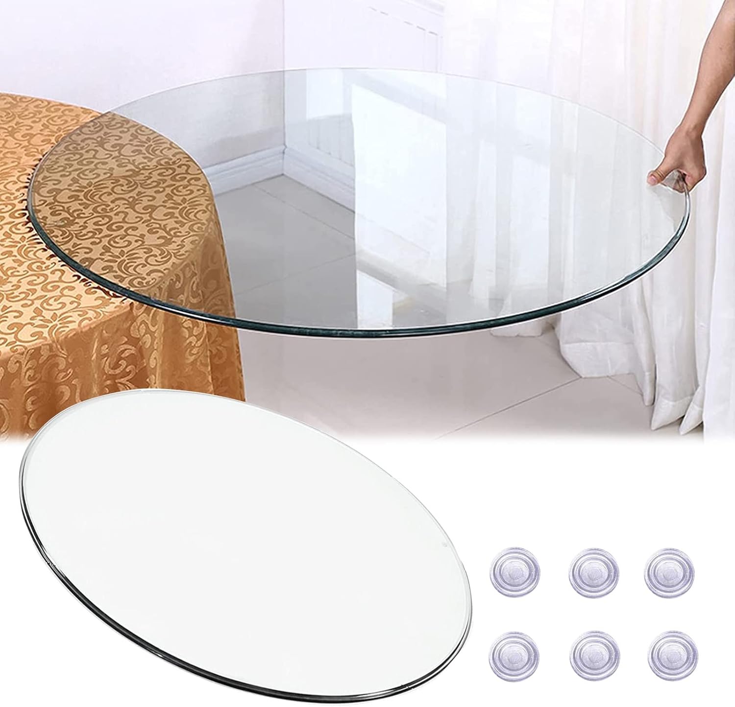 19.6 Inch Round Glass Table Top, 1/3" Thick Flat Polish Edge,Tempered Glass and Mirror, Bevel Premium Round Plate Glass, Desktop Protector, Anti-Scratch, Ø 38cm - 80cm