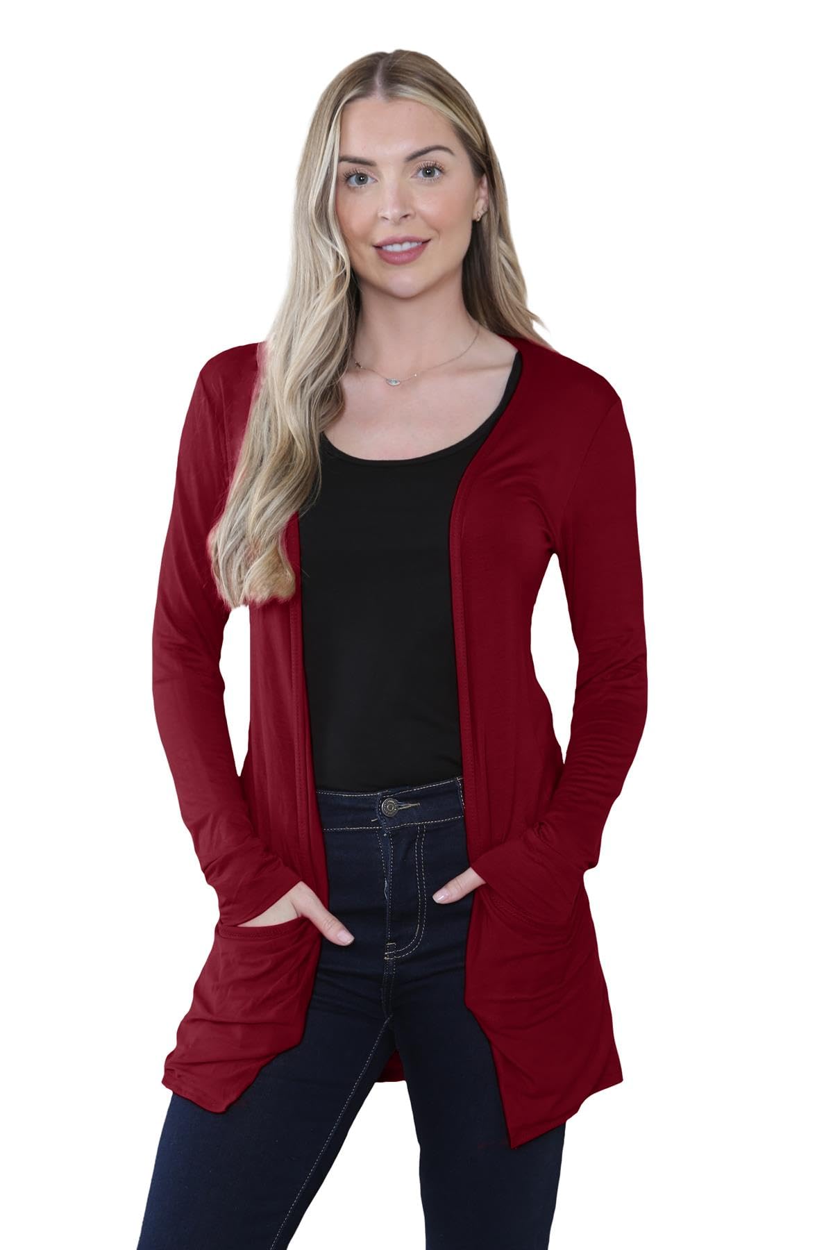 janisramone® Women's Cardigans Stylish And Versatile Open Front Boyfriend Cardigans For Women UK, Perfect Long Sleeve Ladies Cardigan with Drop Pockets For Layering Over Summer Dresses