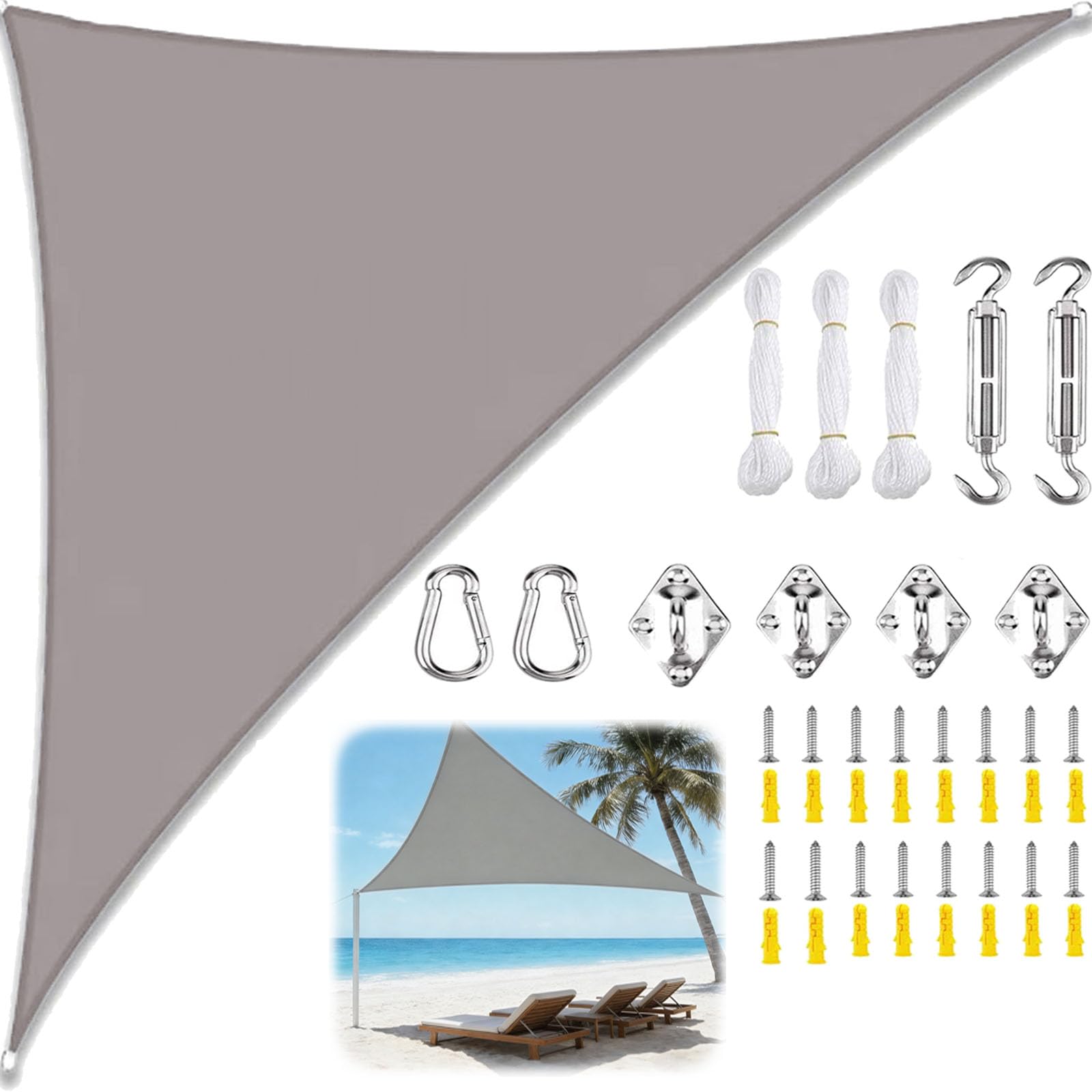 Sun Shade Sail Triangle Waterproof, Sunscreen Awning Canopy with Rope Fixing Kits, Triangle Patio Sail Pergola for Outdoor Garden Patio Party Backyard Yard Camping-Khaki||3x4x5M โ image 1