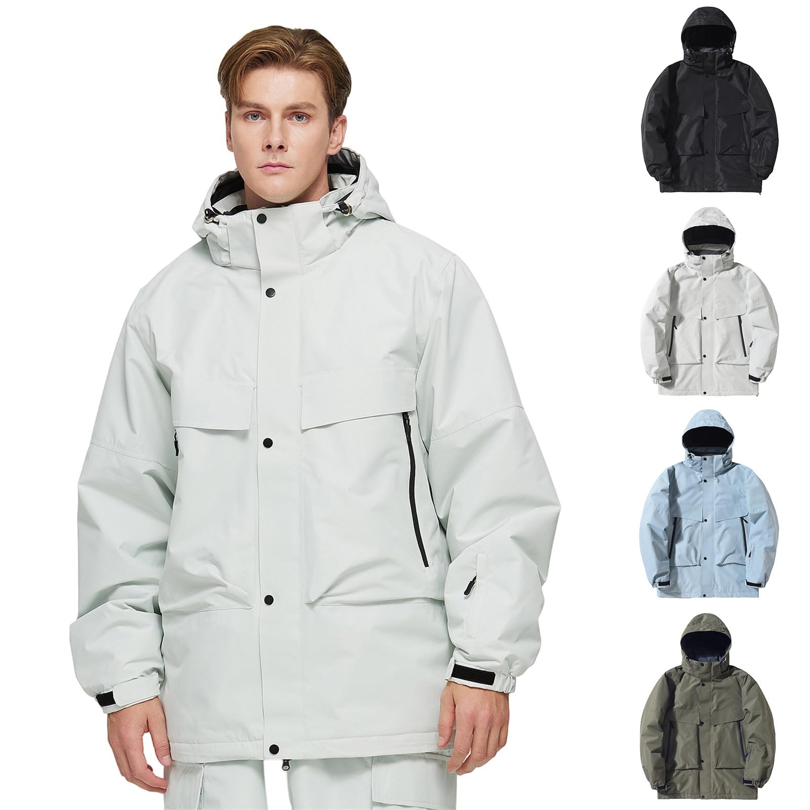 Generisch Schneejacke Herren Baggy Skijacke mit Kapuze Snowboard Jacke Wasserdicht Winddicht Atmungsaktiv Softshelljacke für Herbst & Winter Wandern & Outdoor Aktivitäten, Gefütterte Funktionsjacke