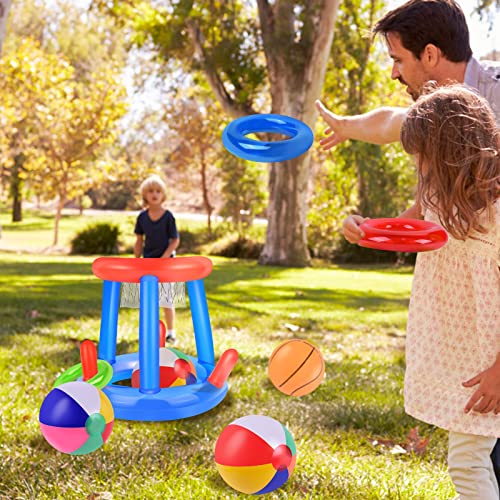 Herefun Aufblasbares Basketball-Set, Pool-Basketballspielzeug, Basketballreifen und Ball und anderes Zubehör, Sommer, Spielzeug-Set für Erwachsene, schwimmendes Spielzeug (Stil 1)