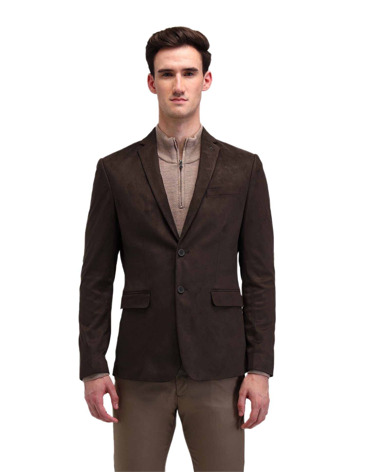 arrow Mens Brown Solid Notch Collar Long Sleeve Formal Polyester Slim Fit Blazer (ARAIBZ5023_Brown_36)-picture-12