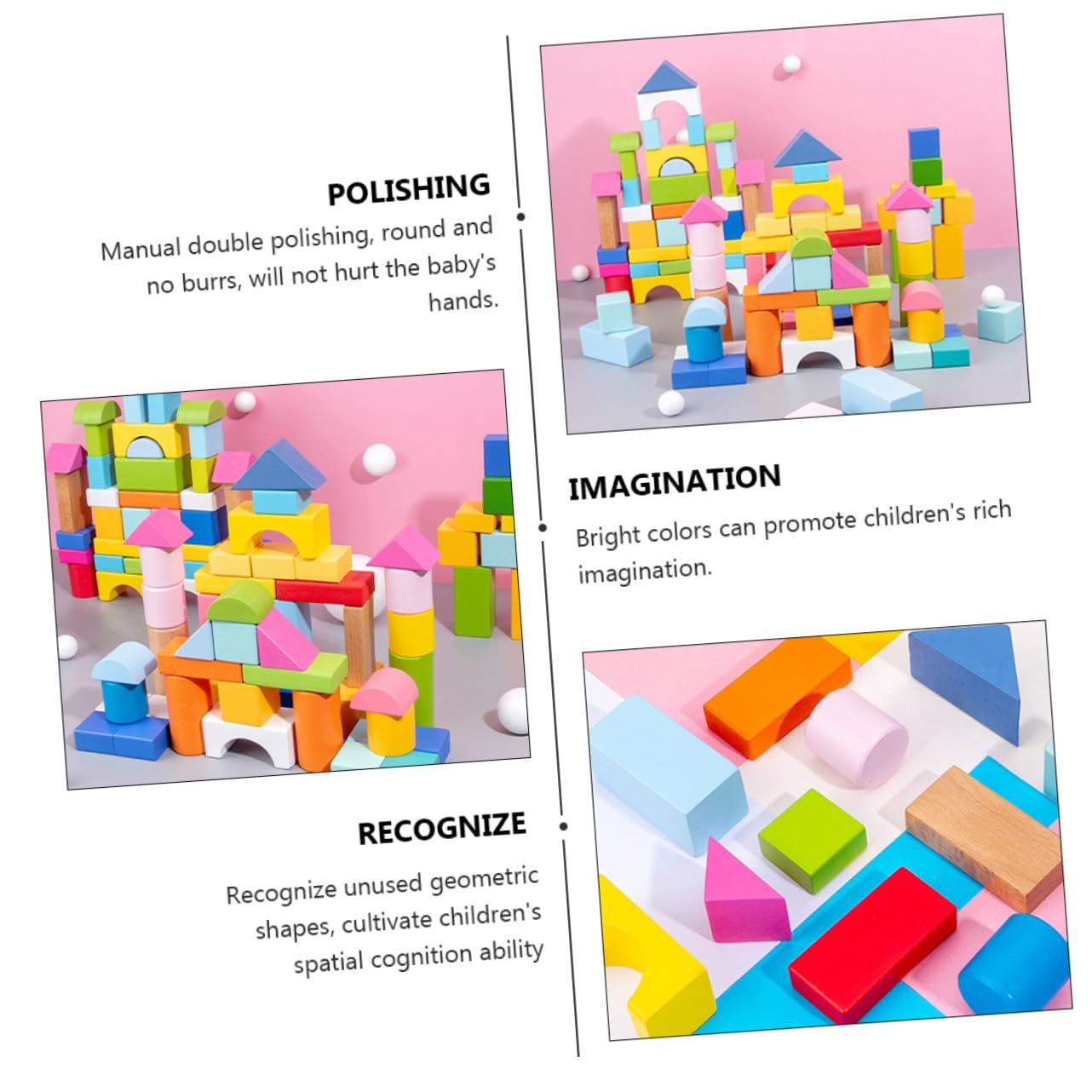 GALPADA Blocchi di Costruzione in Legno Levigati a Mano 100 Pezzi Forme Geometriche Gioco Educativo Texture Delicata per Stimolare Immaginazione e Apprendimento per Bambini