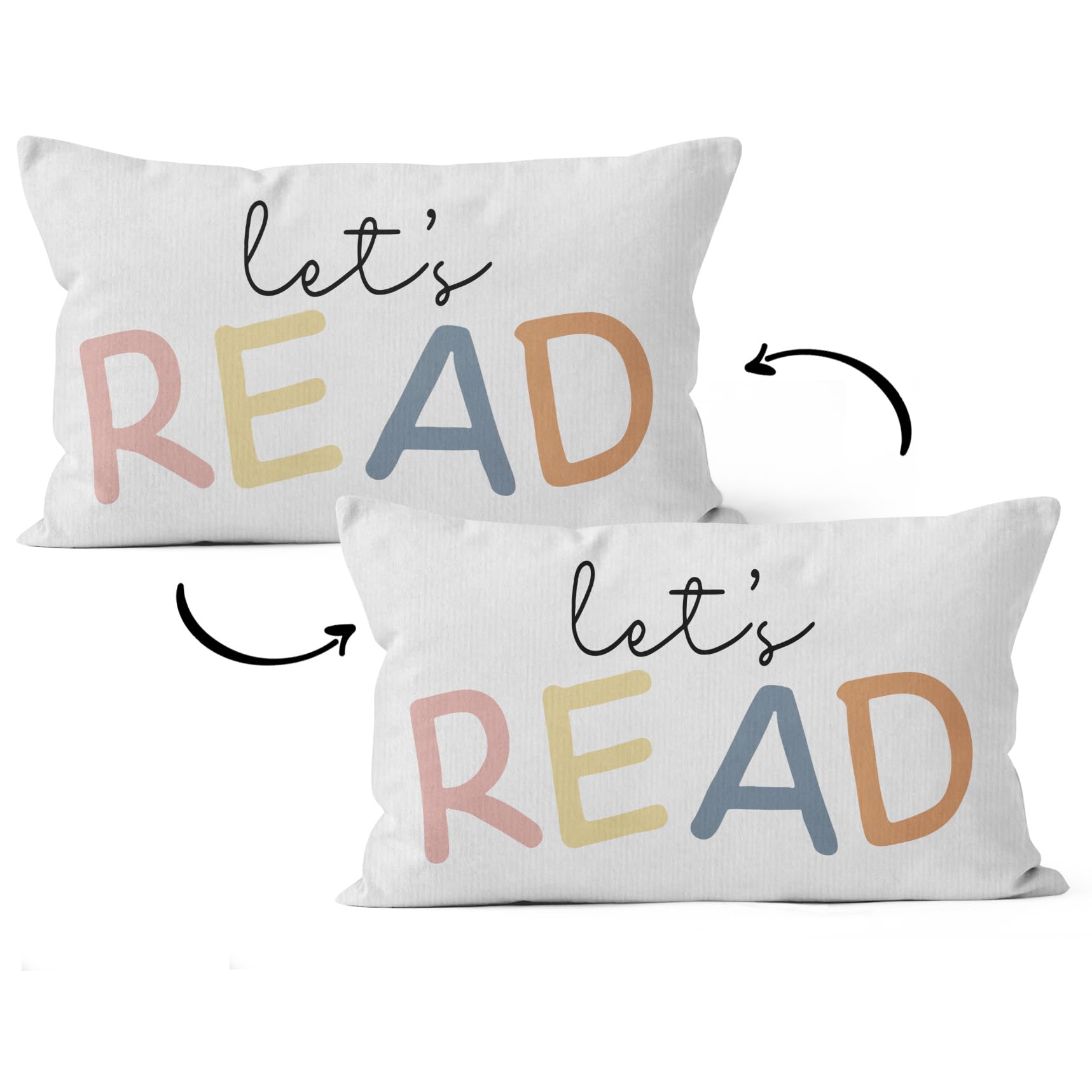 HIWX Kids Playroom Decor, Classroom Throw Pillows Cover, Let's Read Decorative 12 x 20 Throw Pillow Cover, Lets Read Kids Reading Corner Room Playroom Nursery Decor Reversible Pillowcase （White-5） — image 1