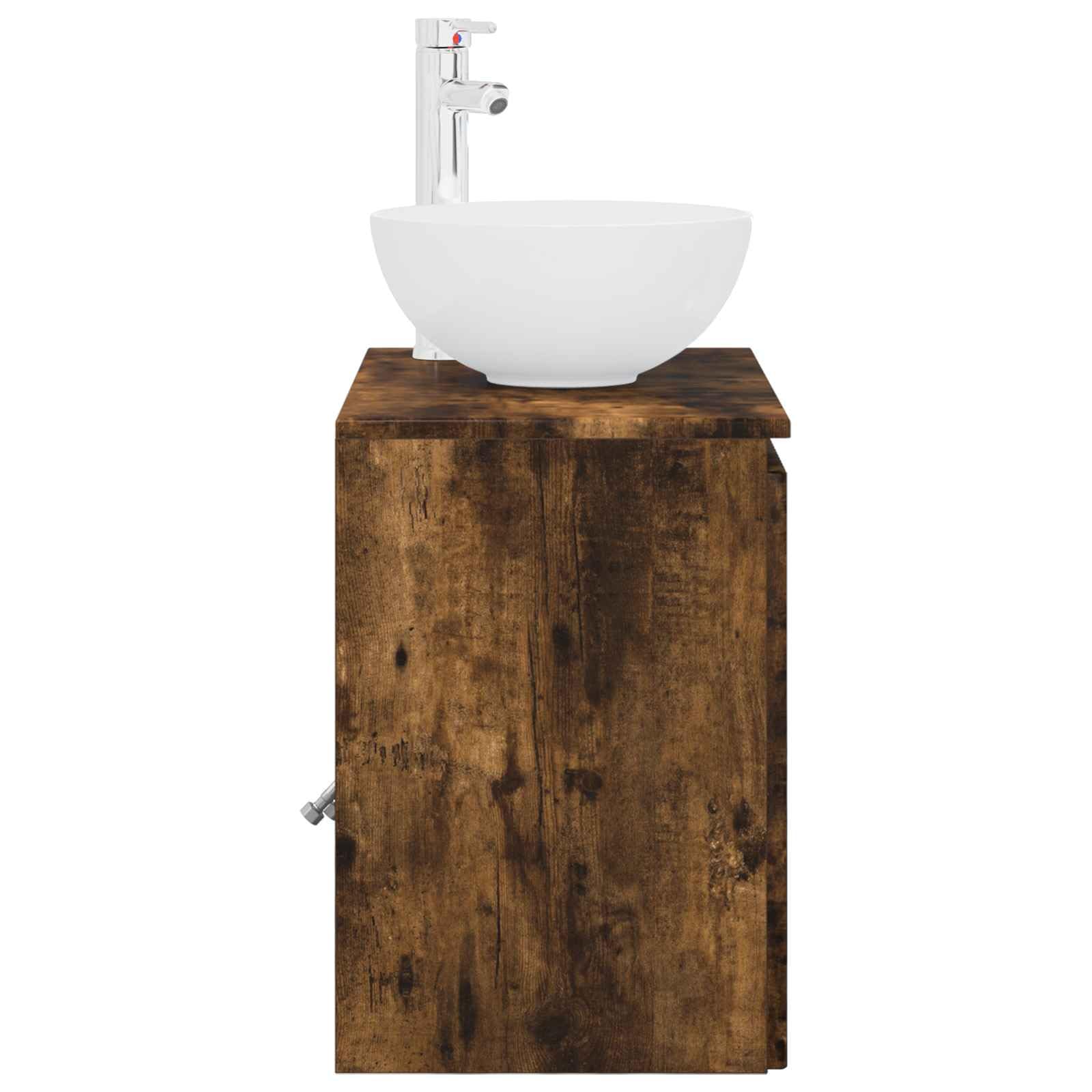 Lavabo de pared con lavabo, roble ahumado, 49,5 x 35 cm | Armario de baño con fregadero para baño y aseo de invitados, incluye accesorios para el montaje.