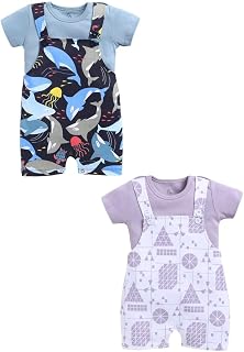 100% Cotton Half Sleeve Dungarees for New Born Baby Boys & Girls|6-12M|LIGHTGREEN|Infant Clothes| Pack of 2 Price In India