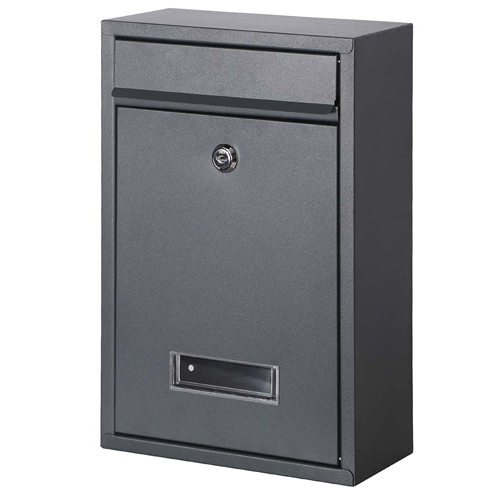 Bakaji Cassetta Postale da Parete in Acciaio Galvanizzato Buca Lettere per Posta da Esterno con Chiusura a Chiave (Grigio Antracite)