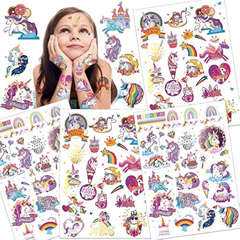 HOWAF Glitter Unicorn Tattoos Girls Temporary Tattoos for Kids, Sparkly & Waterproof Unicorn Tattoo Stickers for Girls Party Favors Birthday Party Supplies Chlidren’s Birthday Party Bag Filler Cover