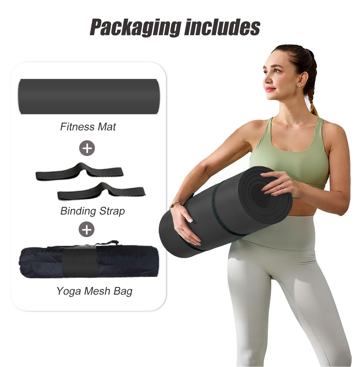 Gymnastikmatte 195x90cm Groß Yogamatte 10/15mm Dicke XL Fitnessmatte | Mit Tragegurt und Tasche, Rutschfest, Indoor, Outdoor, Home, Gym, Turnen, Pilates