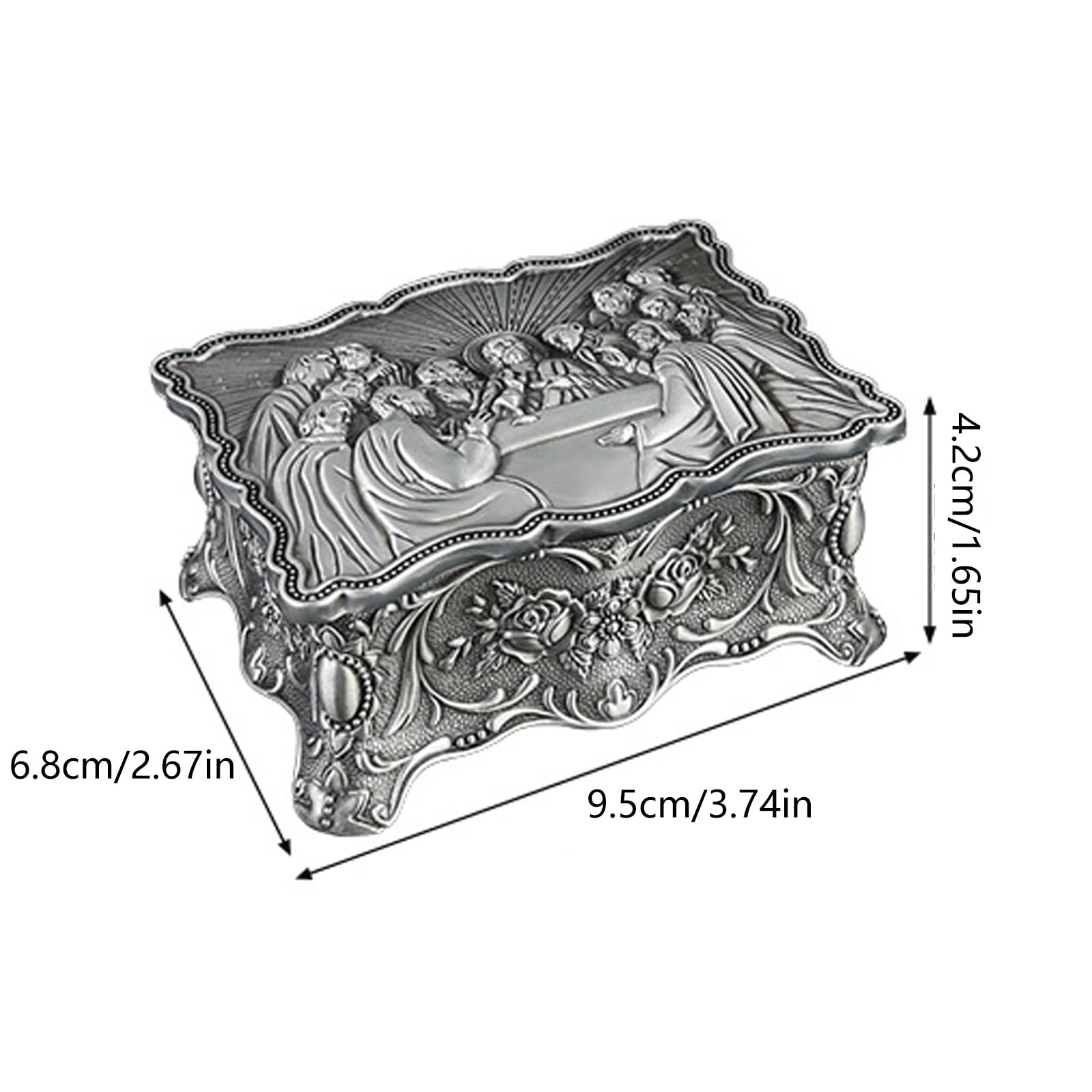 Caja de joyería pequeña de 2 piezas con exquisitas rosas grabadas para exhibir accesorios Cajas de almacenamiento para anillos Pendientes Caja de almacenamiento de aro de metal