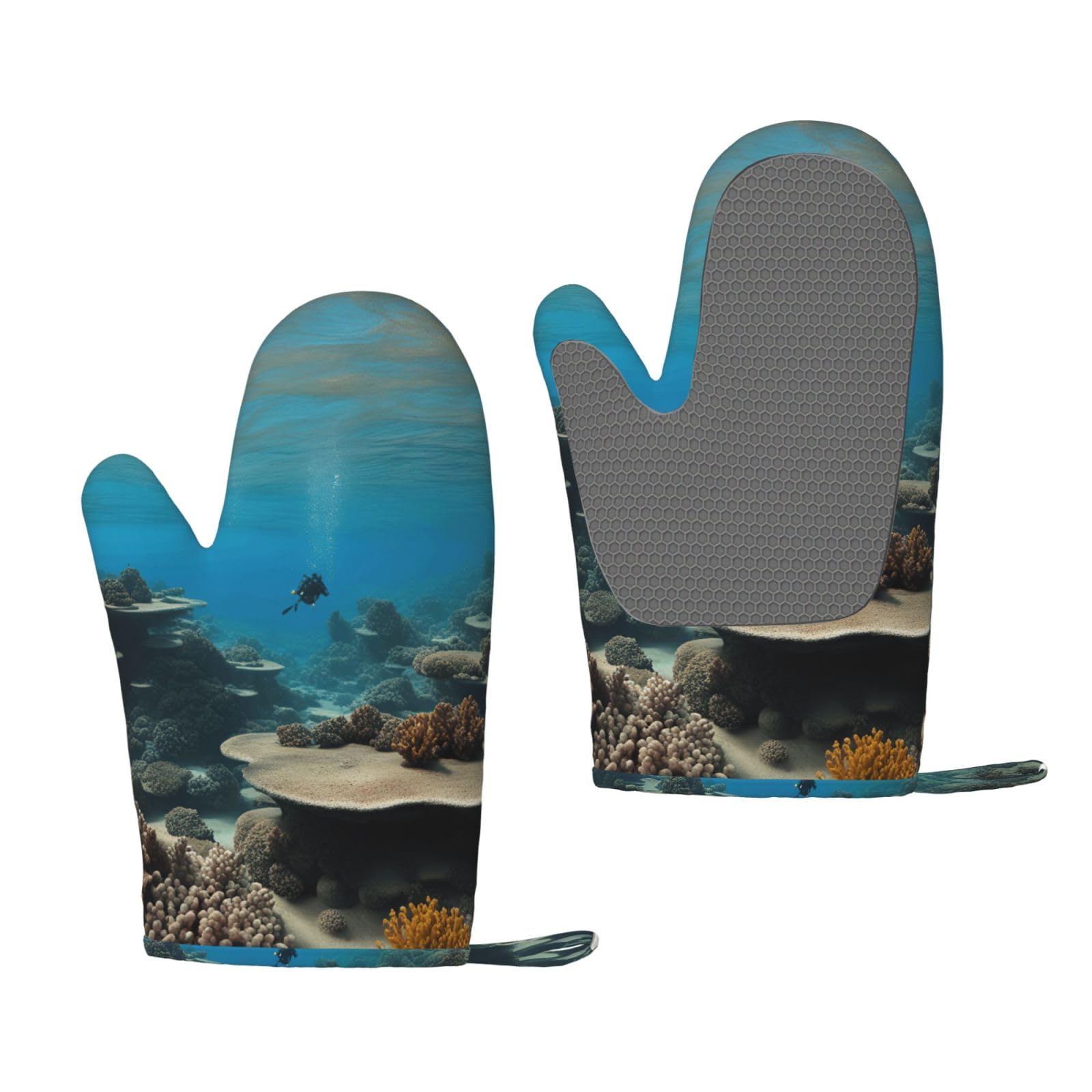 Underwater Ocean View Print Oven Mitt Non-Slip Heat-Insulating Silicone Ovens Mitts Kitchen