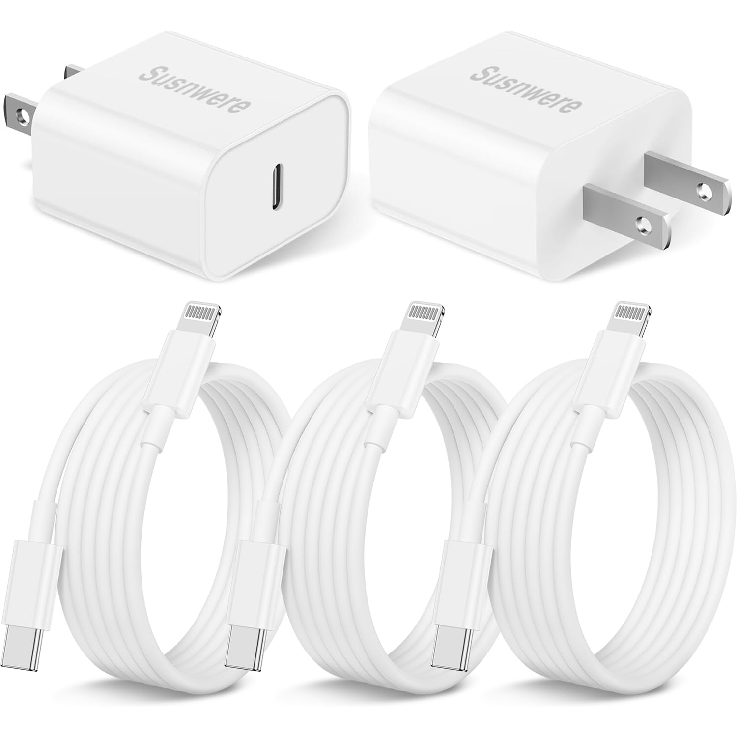 Susnwere 2Pack iPhone Charger Fast Charging,20W Fast PD USB C Wall Charger Adapter with 6Ft USB C to Lightning Cable Compatible for iPhone 14/14 Plus/14 Pro/14 Pro Max/13/ White