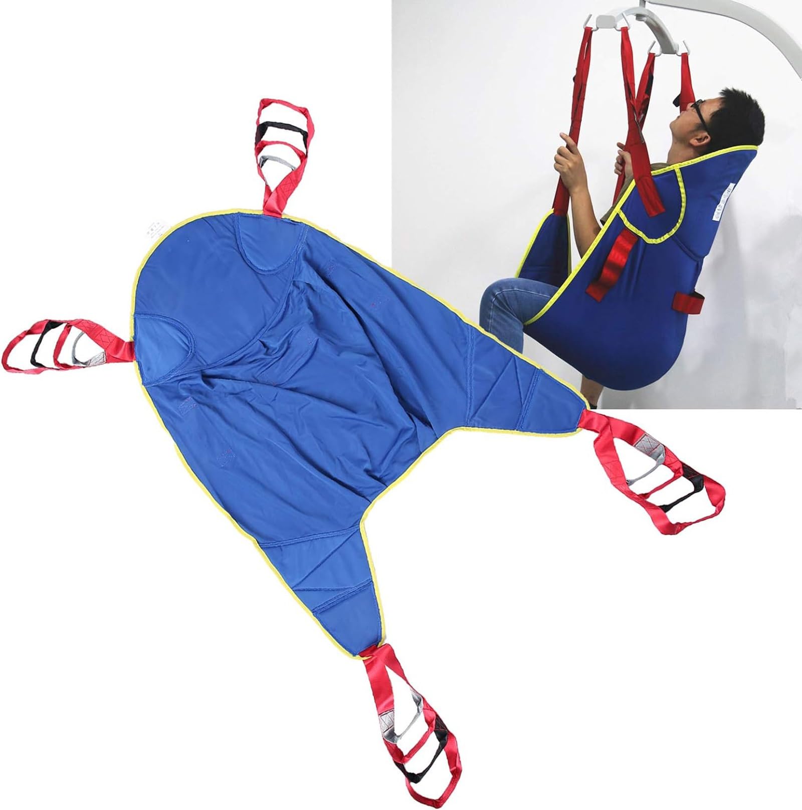 Arnés de elevación para pacientes, con soporte de cuello y espalda Cabestrillo de elevación de pierna dividida, para baño y aseo, ayuda para traslado de pacientes, capacidad de peso 230 kg(Large)
