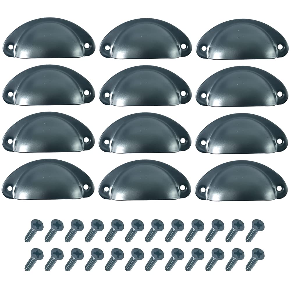 Ceeysee Black 12Pcs Cup Handles For Drawers 81 X 35Mm Shell Pull Handles Vintage Antique Drawer Semicircle Handle Furniture Door Knobs Handles With Screws (Klsh/Black)