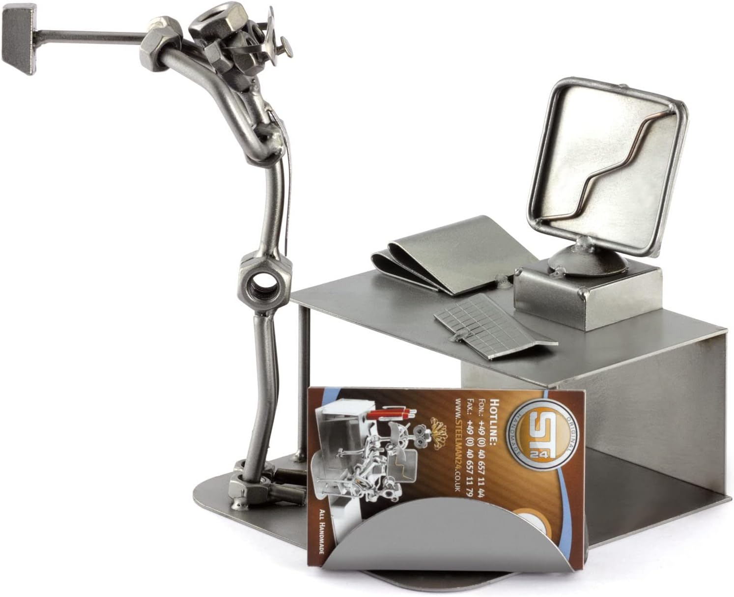 Steelman24 PC-Crash with Business Card Holder Sculpture Nuts and Bolts Handmade Made in Germany Metal Figurine