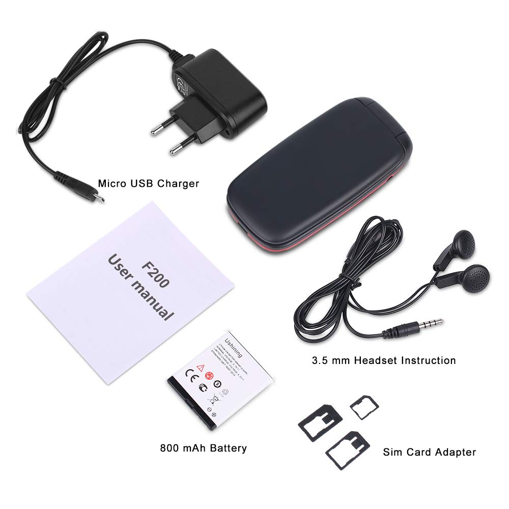 USHINING Teléfonos Móviles Libre, Móviles para Personas Mayores con Teclas Grandes, Fácil de Usar Teléfono Celular con Doble SIM y SOS Botón, Radio FM, Cámara - Negro