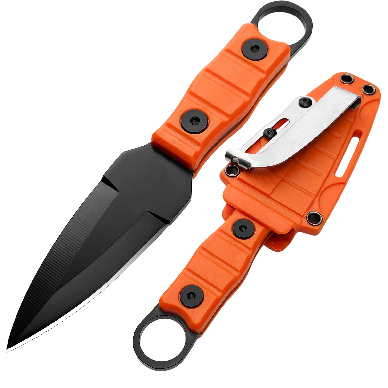 6.7 Inch Small Tactical Fixed Blade Knife with Sheath and Clip, Full Tang Camping Fixed Blade Knives for Survival EDC Hiking Hunting, Gifts for Men (Orange)