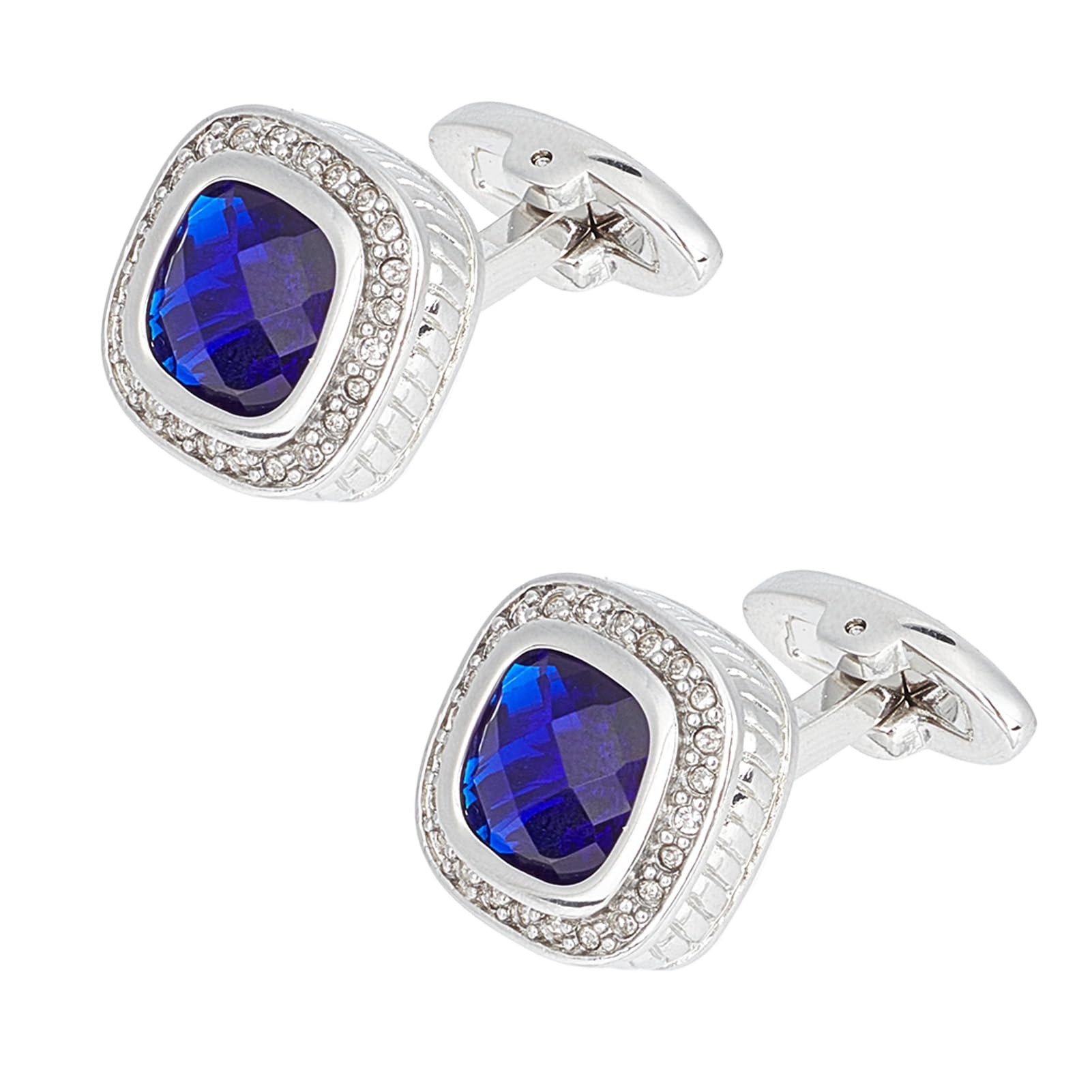 AMIJOUX AMIJOUX Gemelos Plata Cristal Azul, Gemelos de Piedras Preciosas para Camisa de Esmoquin para Hombre, Gemelos de Diamantes de Imitación de Cobre para Decoración de Ropa de Boda Y Fiesta