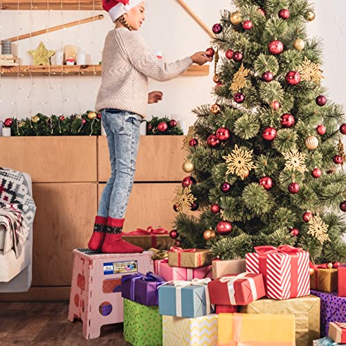 Acko Folding Step Stool 13 Inch Stool Heavy Duty Plastic Foldable Step Stools For Kids, Stepping Stool With Handle, Folding Stool Suitable For Kitchen Hold Up To 300 Lb (Sakura Pink 1Pc) #TOP3