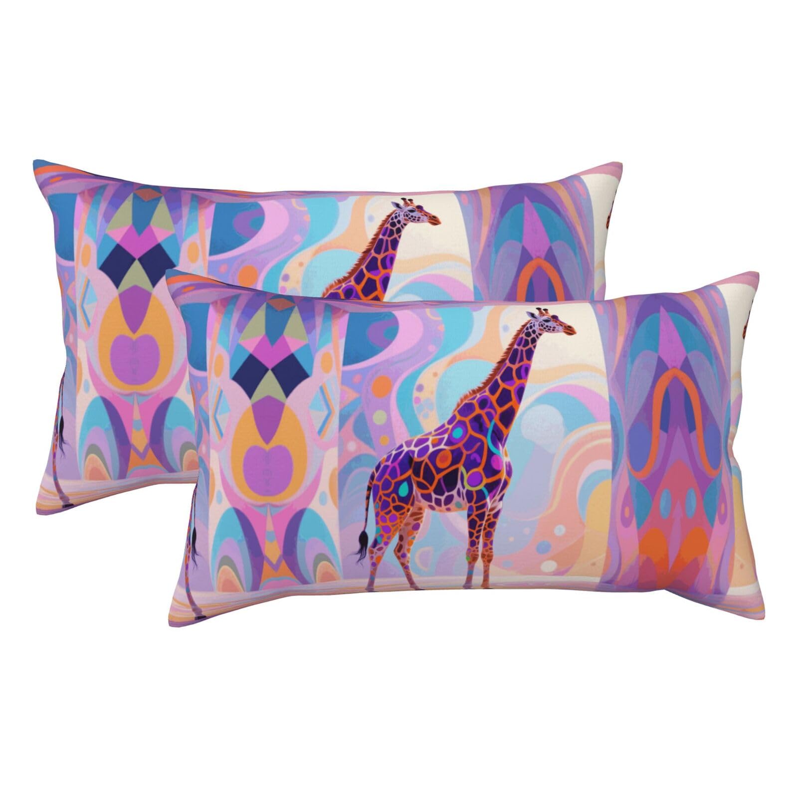 Colorful Artistic Giraffe Luxury King Pillowcases Set of 2, Plush Velvet Feel Pillow Covers with Hidden Zipper, Skin & Hair Friendly, 20x36 Inches Pillow Cases for Sleeping Gift
