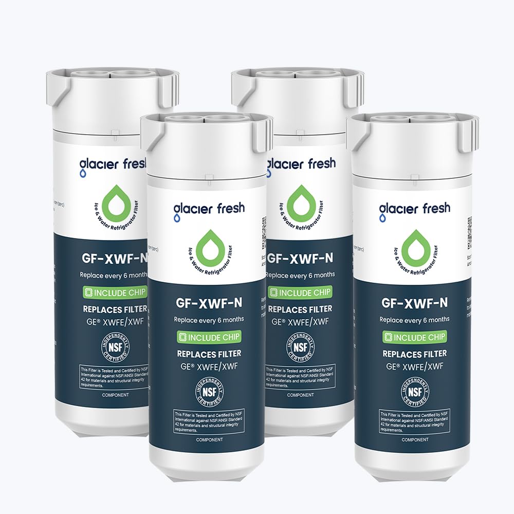 GLACIER FRESH Water Filter Compatible with XWFE (Built-in CHIP), Replacement for GE XWFE, XWF Refrigerator Water Filter NSF/ANSI 42 Certification Pack
