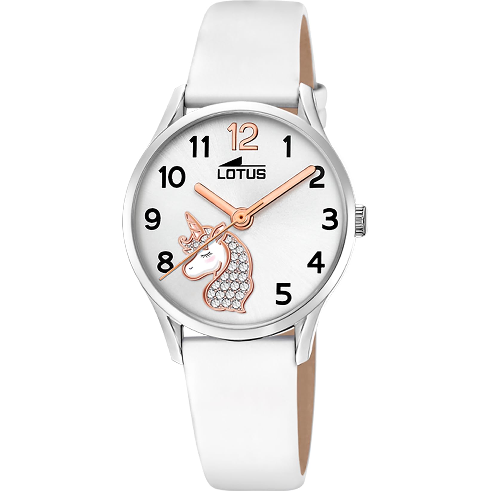 LOTUS Reloj Niña Analógico de Acero Inoxidable y Cuero Blanco | Movimiento de Cuarzo, Reloj Infantil, Cristal de Alta Resistencia, Resistente al Agua 5 ATM, 18406/K, Junior Collection