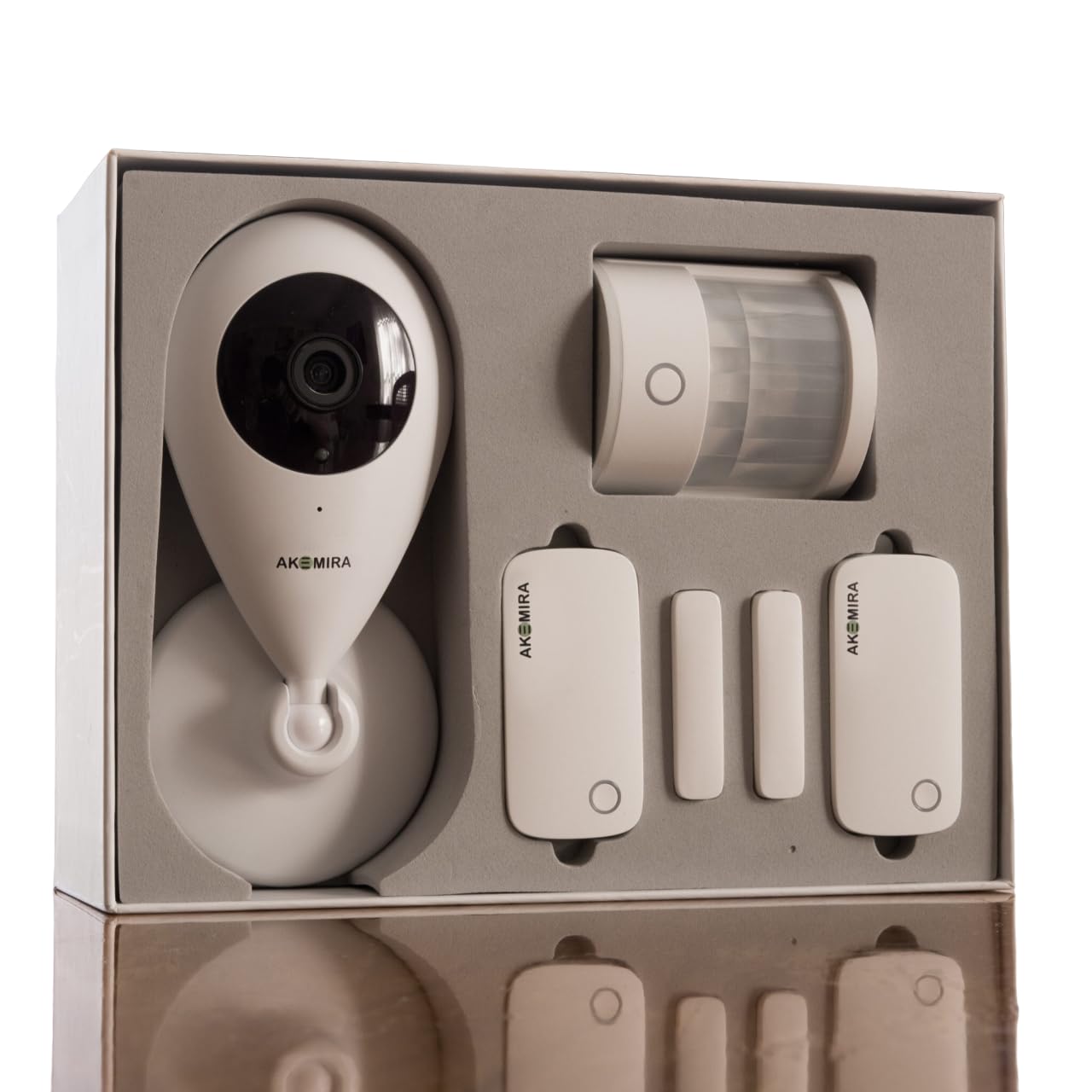 Sistema inalámbrico de Seguridad con Alarma a móvil AKEMIRA para el hogar y Negocios sin cuotas mensuales. de fácil instalación. Incluye Cámara HD