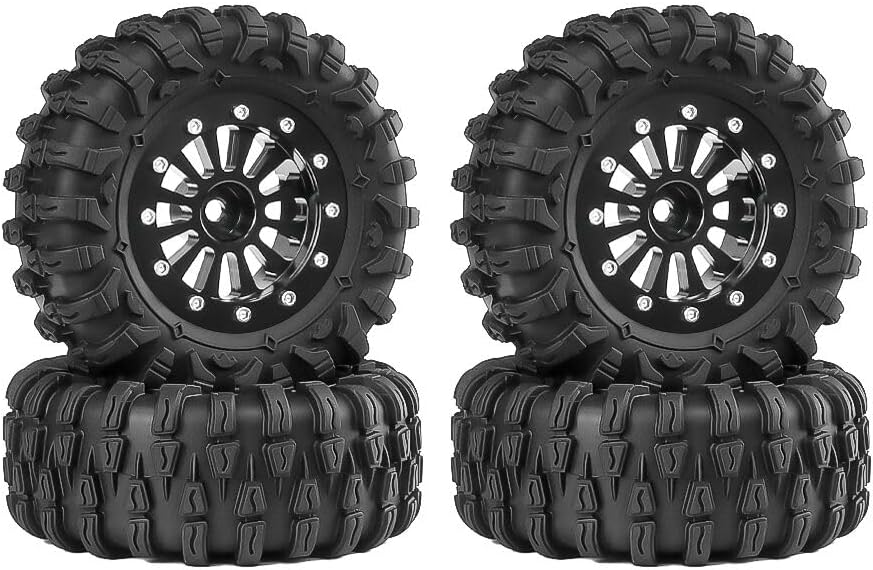 daitoku 1.3 Beadlock Wheels and Tires 1.3" Wheel Tires Set for 1/18 1/24 Trx4m SCX24 RC Crawler Car (4PCS) - Black