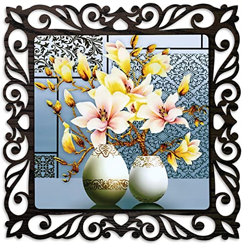 Image of Casa Rica Photo Frame Painting Wall Hanging home decoration for Wall, Living /Bed Room, Lobby(12inch x12inch) Laser Cut(Multicolor) (Creame Flower)