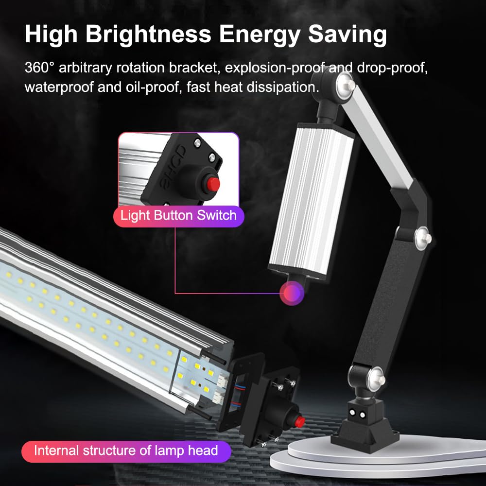 Światło Robocze Maszyny LED, Regulowane Długie Ramię CNC Światło Maszyny, IP65 Wodoodporna Lampa Przemysłowa Ze Stopu Aluminium dla Stołu Wiertarki Tokarki CNC(Size: 32W,Kolor:110~220V)