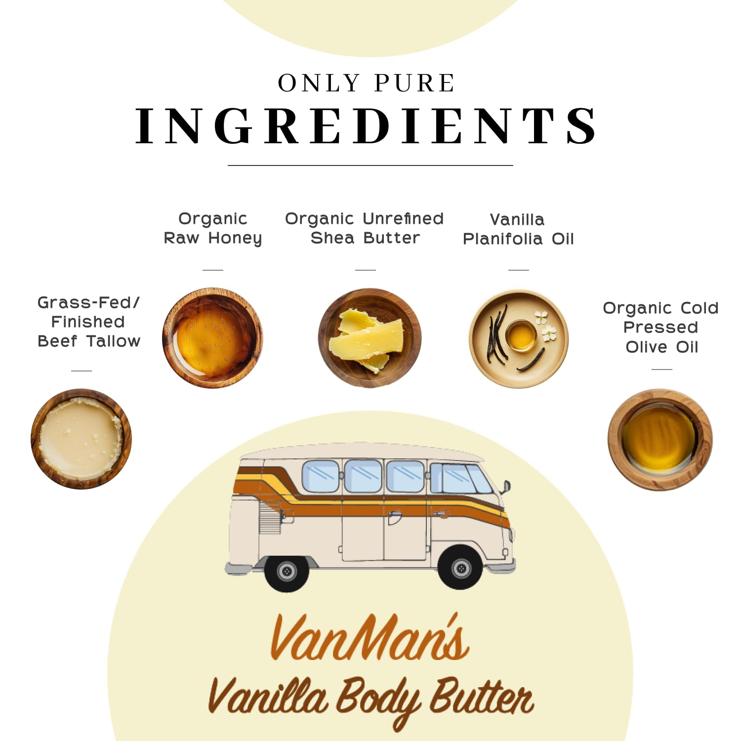 Vanman's Whipped Tallow - Vanilla Body Butter - Body Moisturizer with Grass-Fed/Finished Beef Tallow for Skin, Vanilla Planifolia Oil, Organic Shea Butter, Cold Pressed Olive Oil, and Raw Honey - 4 oz