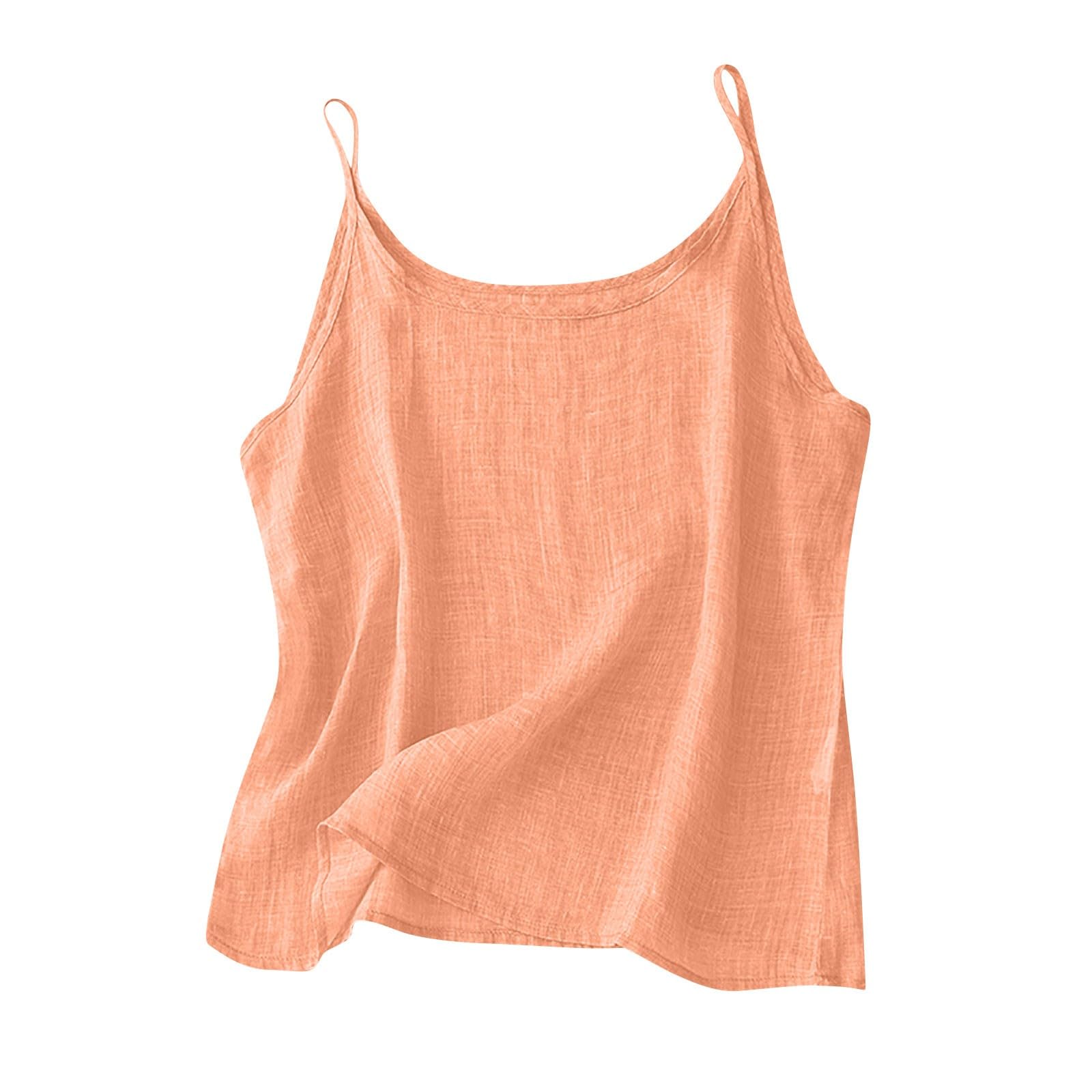 Womens Linen Tank Top Sleeveless Spaghetti Strap Vests Casual Solid Vest Fashion Plus Size Tops Summer Flowy Shirts