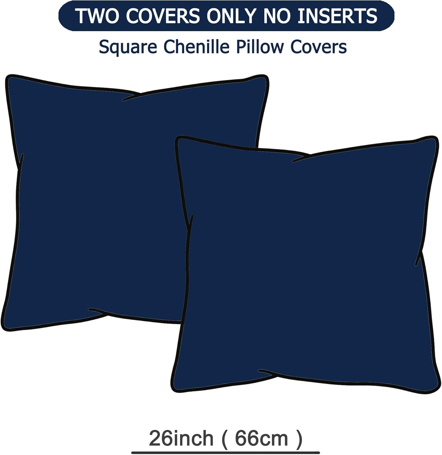 GAWAMAY Decorative Throw Pillow Covers 26x26 Inch Set of 2 for Living Room Couch Bed Sofa, Farmhouse Square Cushion Cover Soft Striped Corduroy Pillow Cases Boho Accent Home Decor (66x66cm) Navy Blue