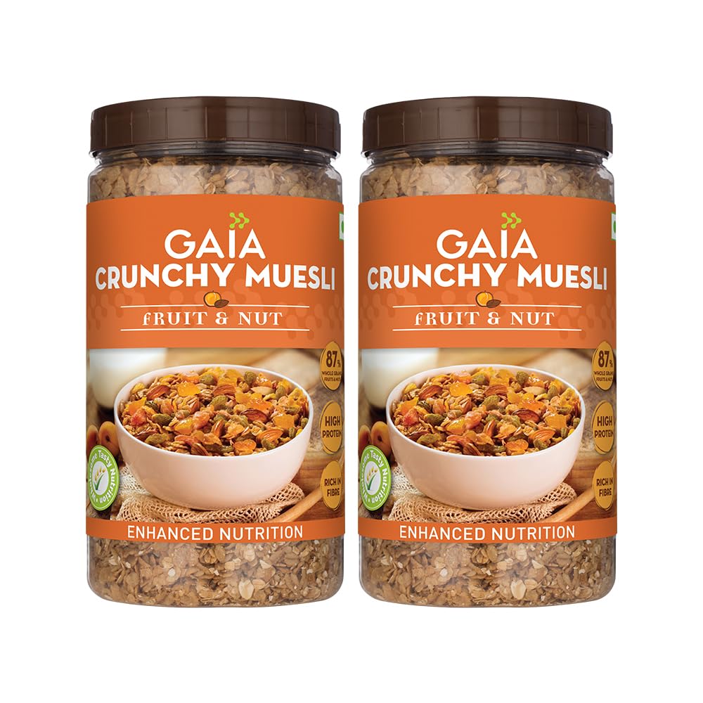 Crunchy Fruit and Nut Muesli 1 KG Jar (Pack of 2) - The Deliciously Crunchy & Nutritious Breakfast Cereals Packed with Fibre, Iron & Antioxidants Serves As The Nourishing, Tasty Breakfast Option.