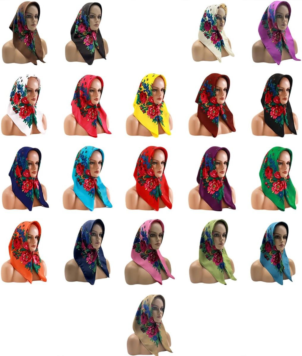 20pc Women's vintage printed headscarf Stylish floral square Turban Hijab head wrap