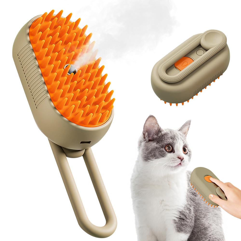 Cepillo Vapor para Gatos, 3 en 1 Cepillo para Gatos con Vapor, Peine para Gatos con Vapor para Masaje Cepillos Perro Autolimpiante, Cepillo Quitapelos Mascotas para perros de pelo largo o corto