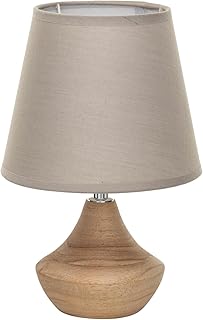 Creative Co-Op Eucalyptus Wood Table Lamp with Linen Shade, Natural