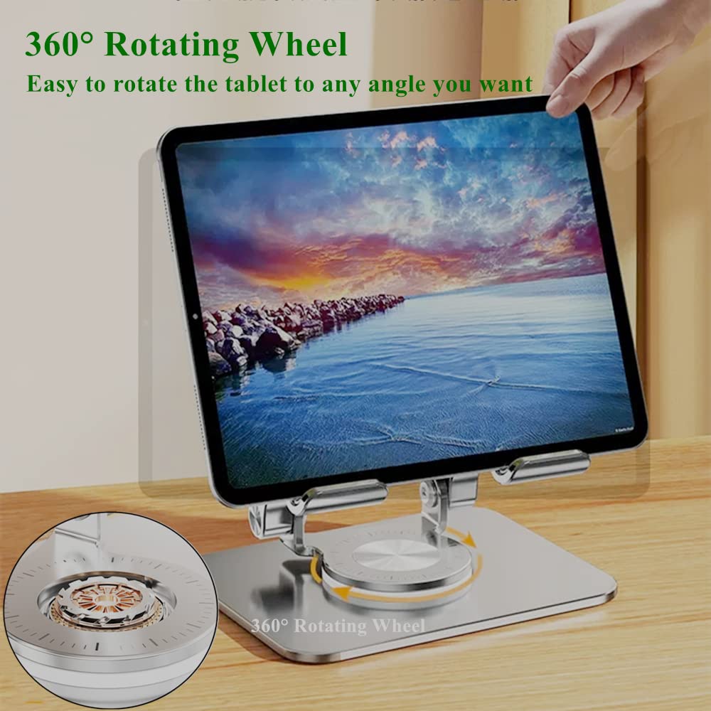 WYSXEBWZ Swivel Tablet Stand 360° Rotating Adjustable Tablet Holder Aluminum Foldable iPad Stand Holder for Desk Table Compatible with iPad Pro 9.7,10.5 Mini 4 3 2,Tab,Kindle,Nexus,E-Reader