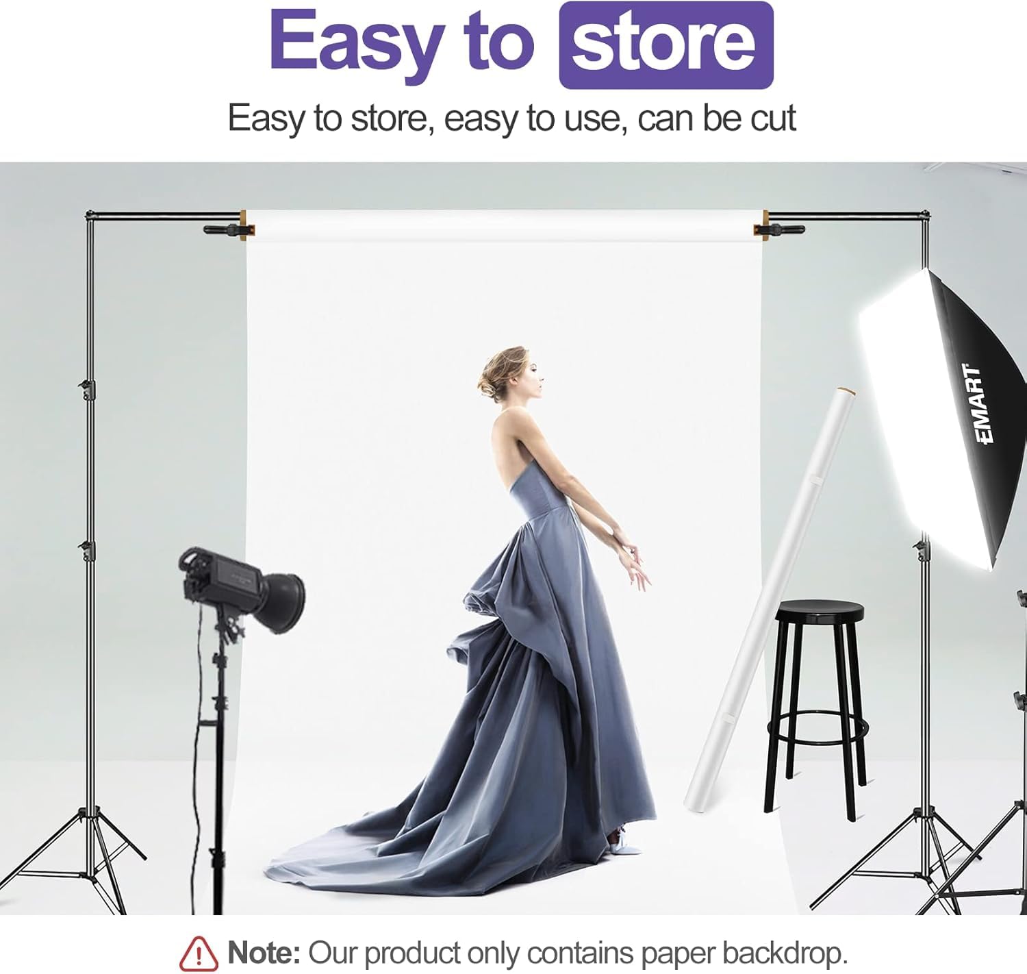 EMART Matowe bezszwowe tło fotograficzne, 1,35 m x 4,8 m, białe tło fotograficzne do sesji zdjęciowej, jedzenia, fotografii produktów, portretu, kompatybilny ze stojakiem na tło