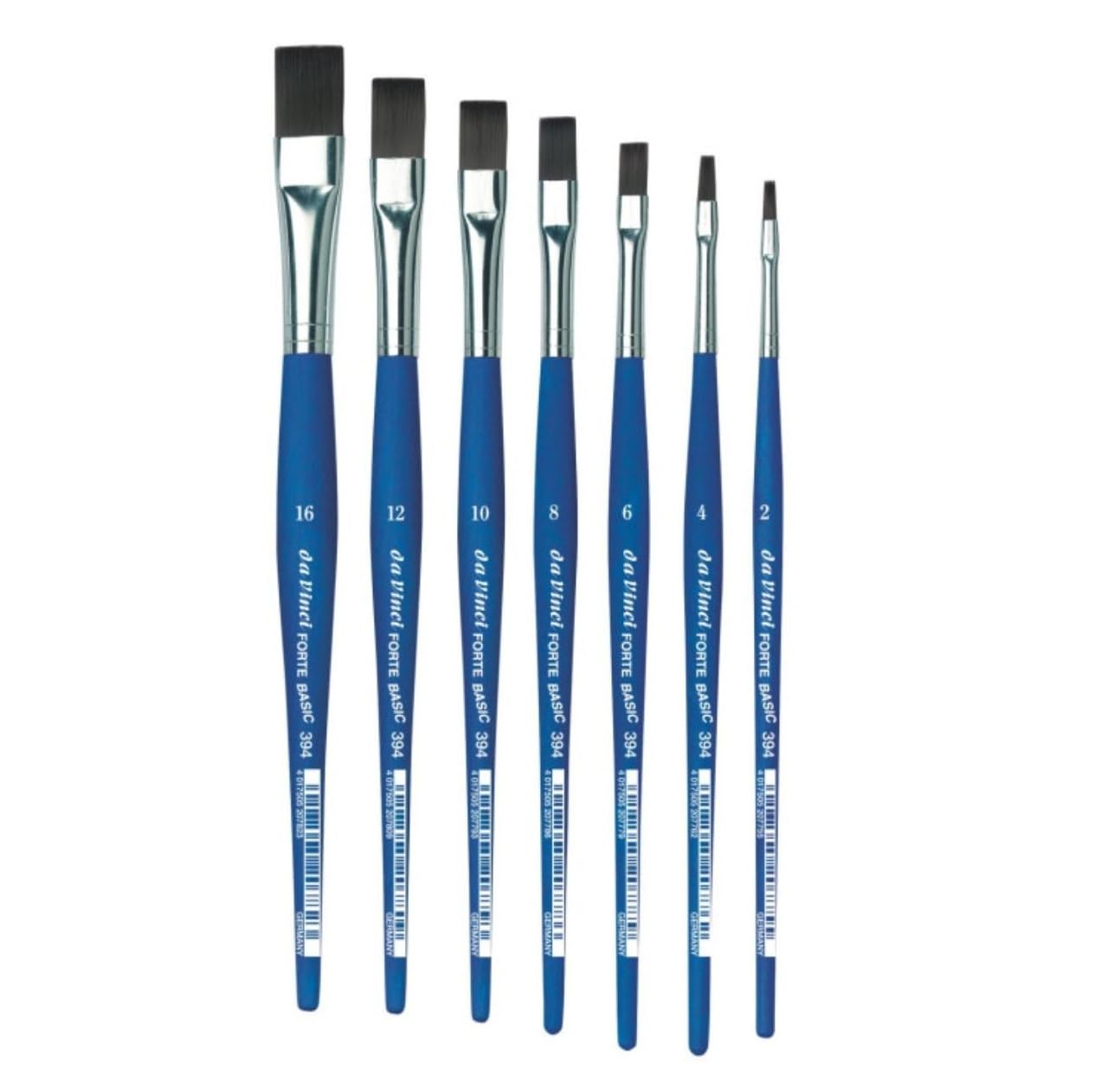 Forte Basic Serie 394 - Pincel plano elástico sintético con mango azul mate, tamaño 2, 4, 8,12