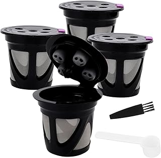 Reusable K Cups, 4 Pack Universal Kcup Refillable Coffee Pods with 5 Holes, Reusable Coffee Pods Filters, Easy to Clean, R...