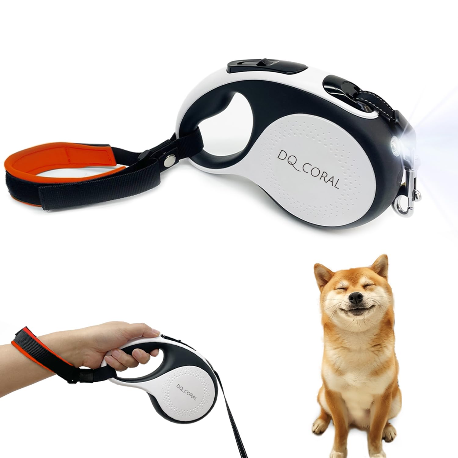 犬用リード 伸縮式リード 散歩ひも ドッグリード 光る 伸縮リード 夜間散歩 夜んぽの危険を回避 犬用リード 耐荷重80?,白,3m (白) 愛犬用リード 伸縮リード 巻き取り式ドッグリード 犬用