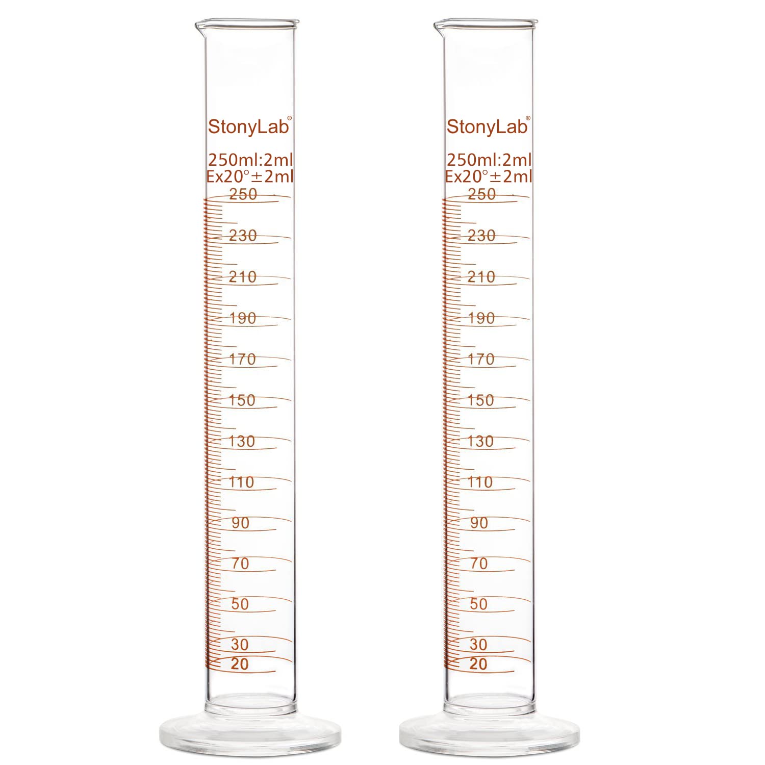 [BRSWGFL6CQDRAHY3] StonyLab 2-Pack 250ml Borosilicate Glass Graduated Cylinder Measuring Cylinder