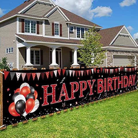 Red and Black Happy Birthday Banner Decorations, Large Red Black Happy Birthday Yard Banner Sign Party Supplies for Men Women, 16th 21st 30th 40th 50th 60th Birthday Background Cover