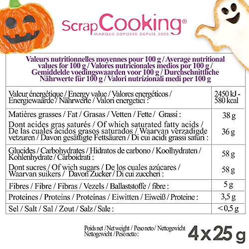 ScrapCooking - 4er-Set Halloween-Schokostifte - Schwarz, Orange, Lila & Weiß - Essbare Farbstoffe - Lebensmittelfarbe Schrift - Schreiben & Zeichnen auf Desserts, Kuchen & Keksen - 7064
