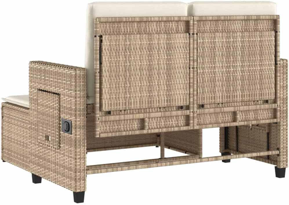 Garden Bench Beige PE Rattan, Powder-Coated Steel, Polyester Medium,Reclining Garden Bench for Patio & – Comfortable Outdoor Lounge Chair with Poly Rattan Finish Patio Furniture