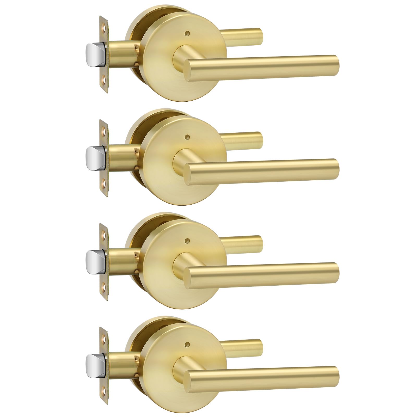 Haidms 4 Pack Gold Door Handles - Brushed Gold Interior Door Lever for Bathroom and Bedroom, Privacy Door Handle, Heavy Duty Modern Style