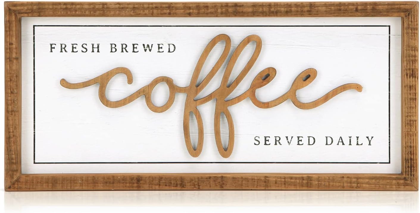 NIKKY HOME Farmhouse Coffee Signs For Bar, Vintage Wood Coffee Station Decorations For Home Counter And Kitchen, Rustic Wood Framed Hanging Wall Plaque 16x7 Inch